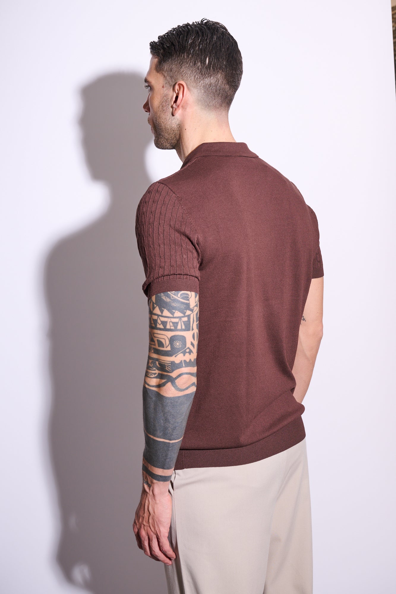BRAIN Polo Half Zip Treccia Marrone
