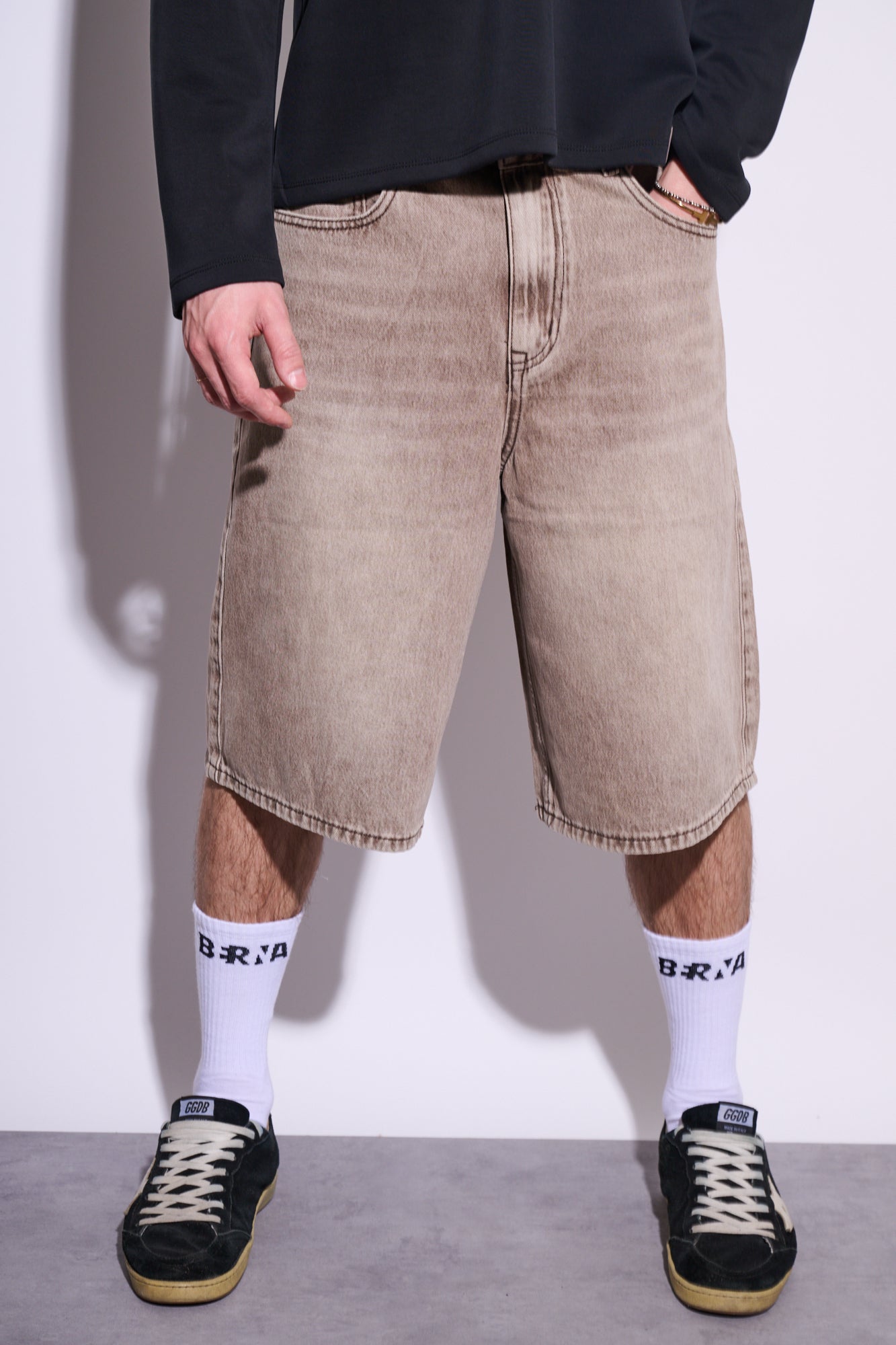 BRAIN Bermuda Jeans Over Grigio