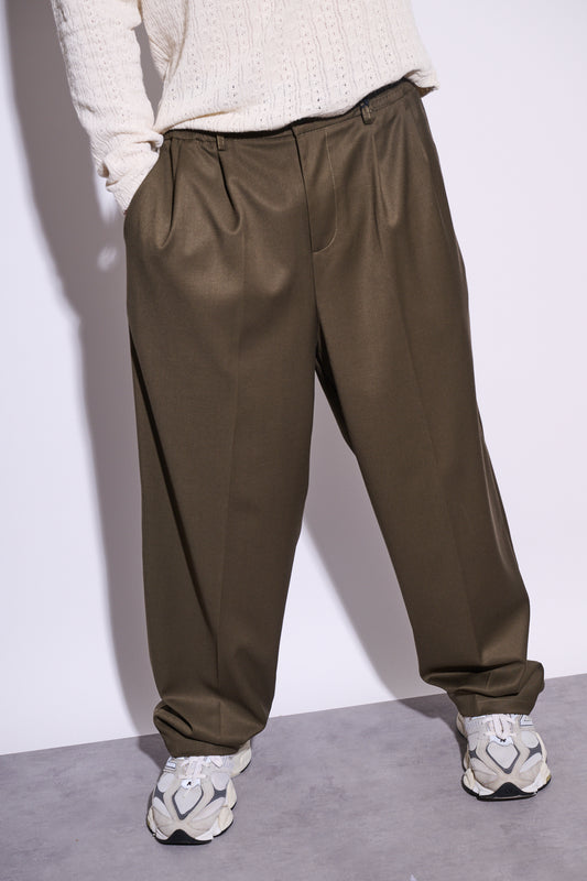 BRAIN Pantalone Palazzo Viscosa Verde Militare