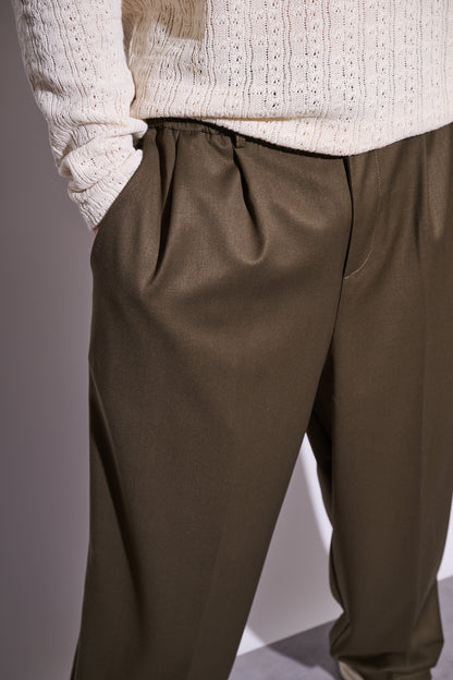 BRAIN Pantalone Palazzo Viscosa Verde Militare